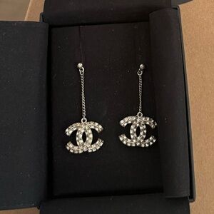 CHANEL Silver Crystal Earrings